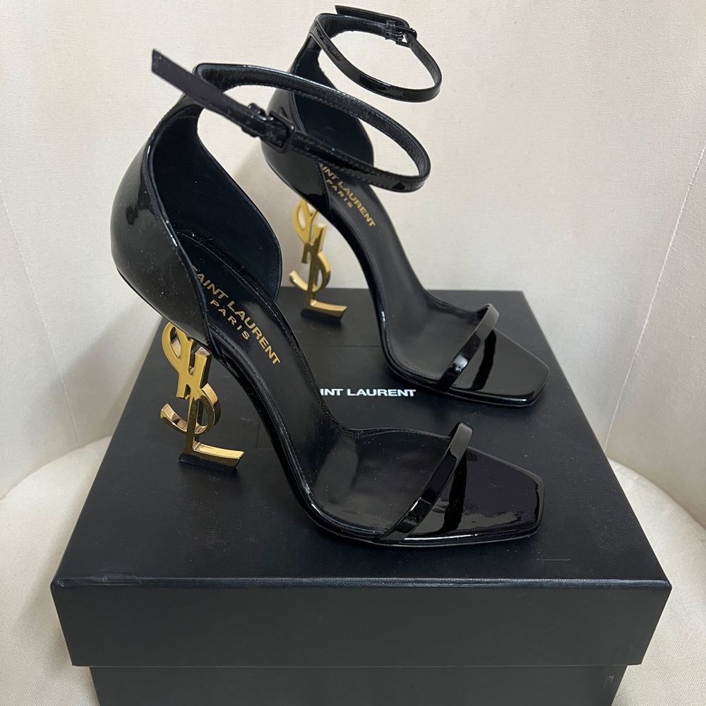 Yves Saint Laurent Black Heels with Gold Logo